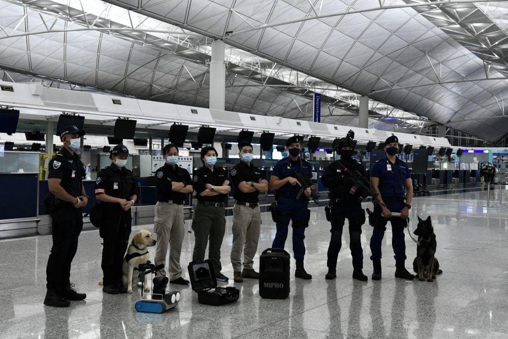 Police at Hong Kong airport prepare against smuggling and terrorism