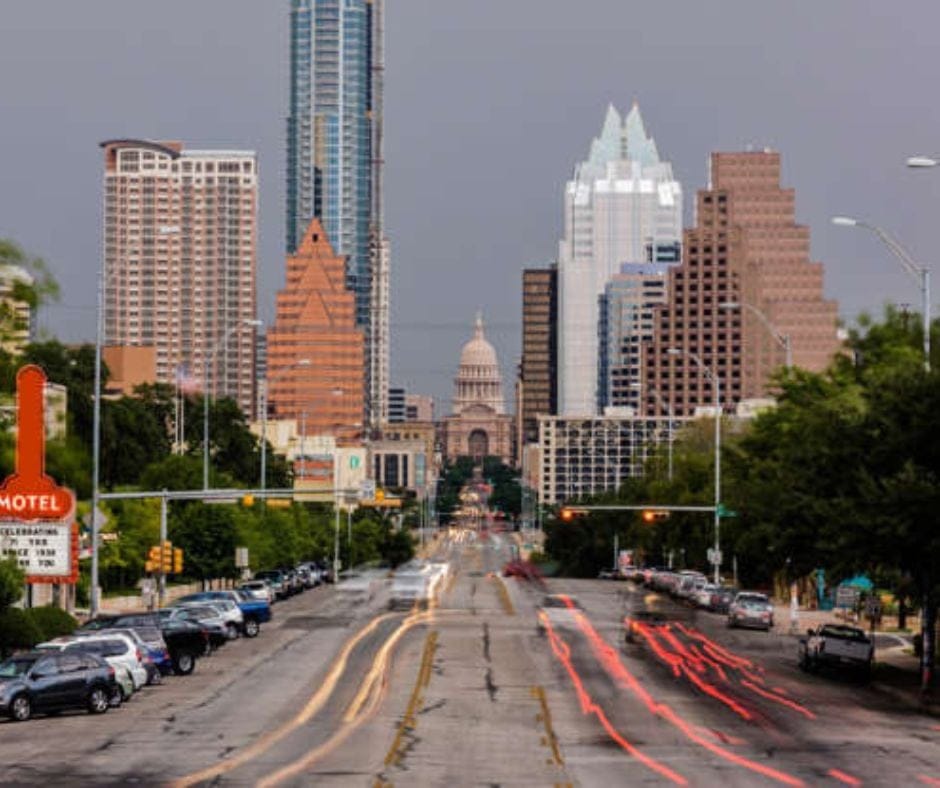 Blurred street view of Austin