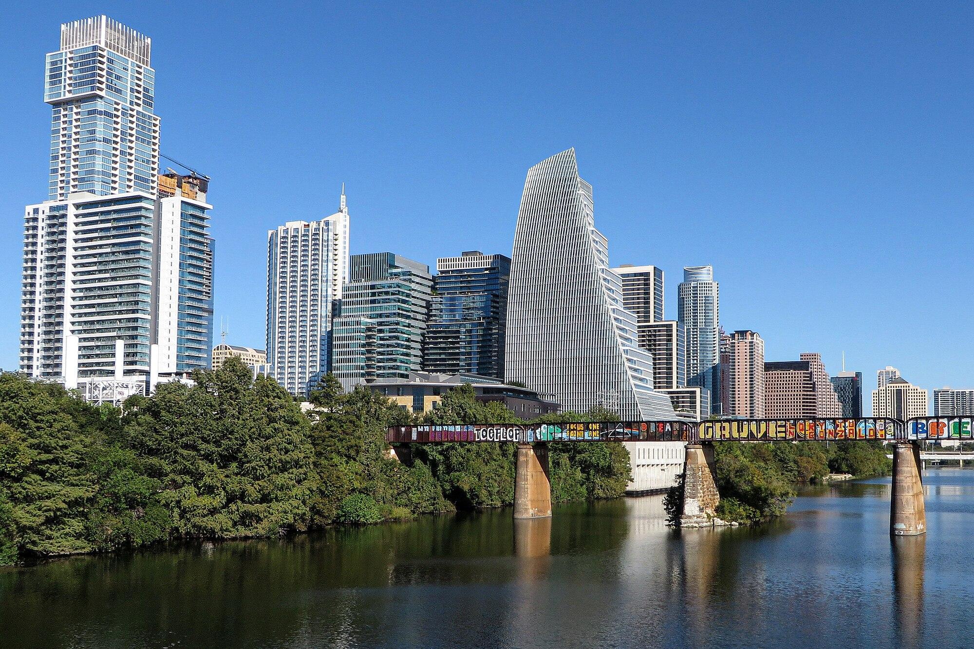 Downtown Austin from Pfluger Pedestrian Bridge.