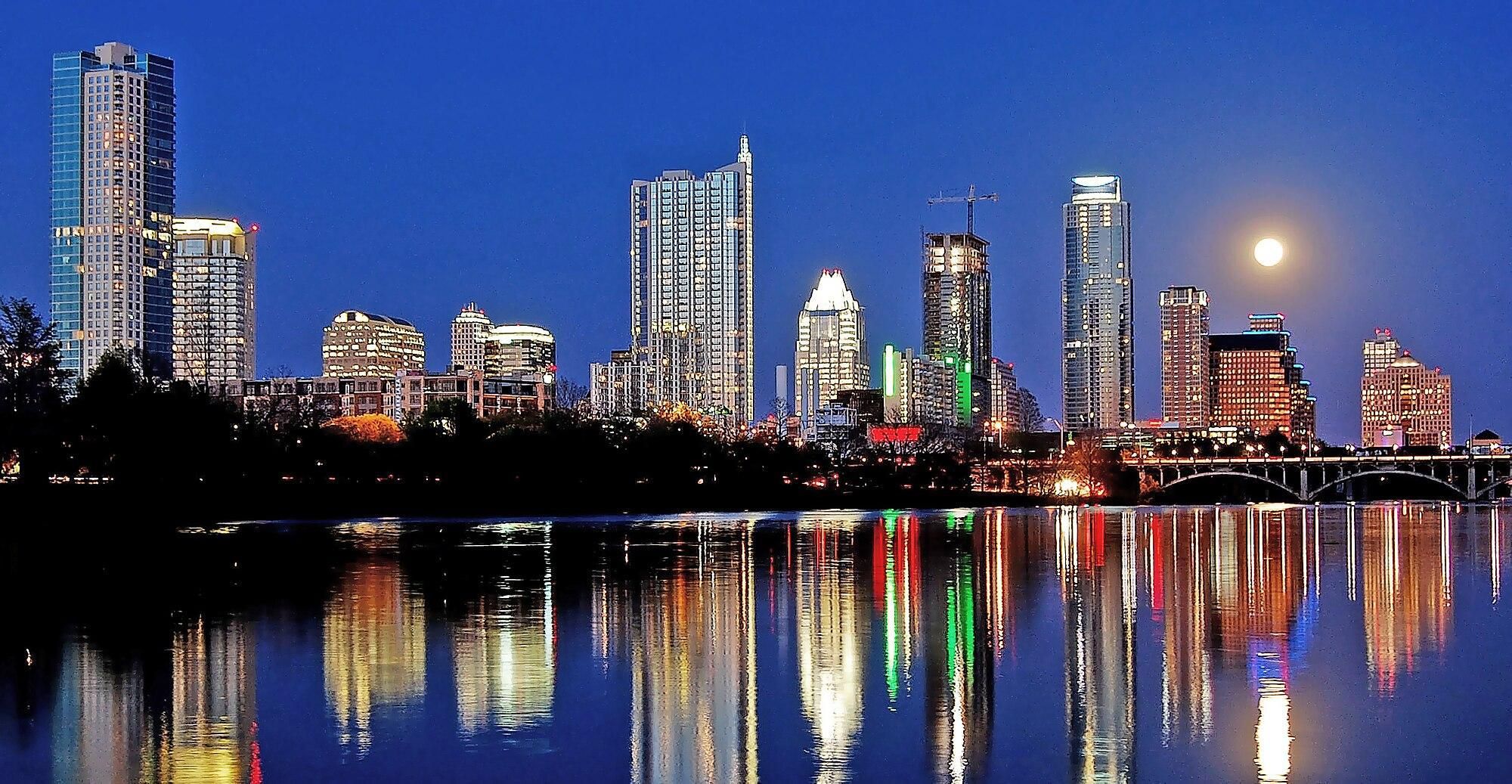 Night view of the Austin skyline from Lou Neff Point.